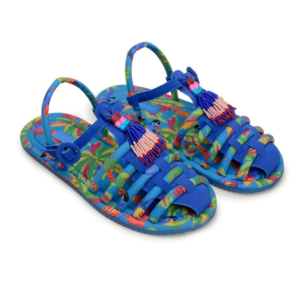 Farm Rio Blue Macaw Tube Strap Sandals